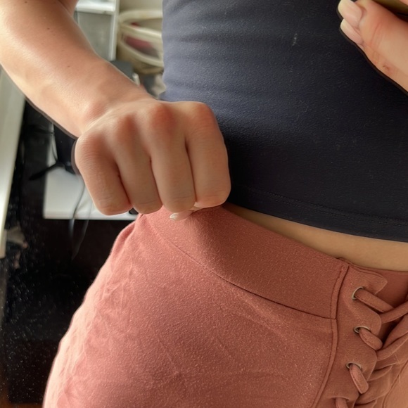 Dusty rosy, mauve soft mini skirt with cross laces - Picture 4 of 6